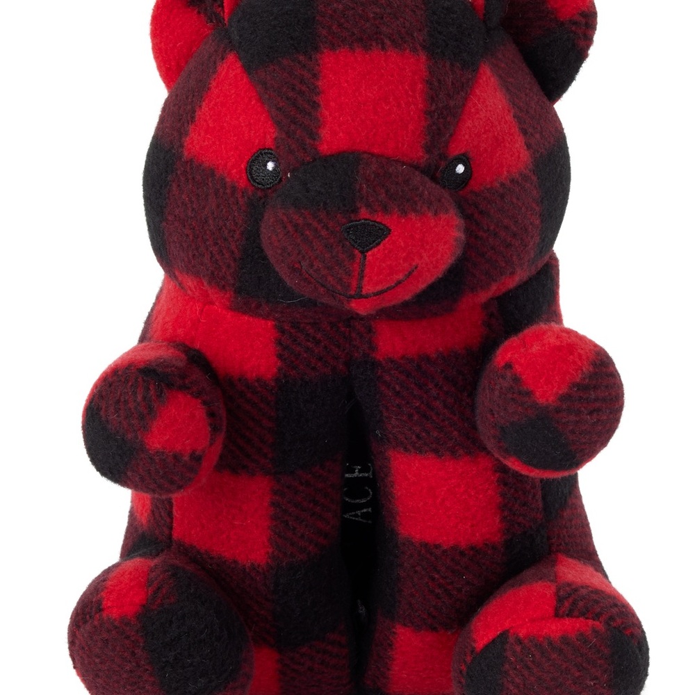 Sz 8/9 children’s place Plaid Bear slip on comfy bear house slippers black&Red - Picture 4 of 7